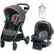 Angle View: Graco FastAction DLX Travel System, Car Seat Stroller Combo, Solar with Nuk Simply Natural 5oz Bottle, 1-Pack