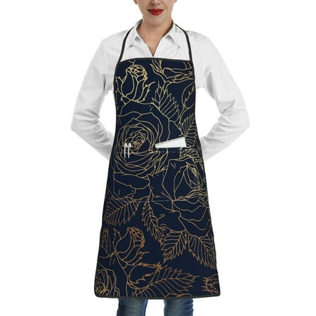 

Gaeub Copper-Gold Gloss Outline Rose Kitchen Cooking Aprons Adjustable Bib Apron Waterdrop and Oil Resistant Kitchen Chef Apron for Women Men