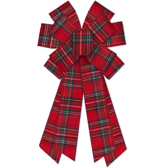 1 Pack Large Burlap Red Green Plaid Bow for Wreath,Christmas Tree Topper,Front Door Decor