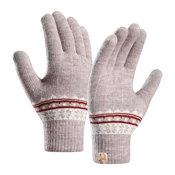 Gloves for Women Patterned Full-Finger Design with Double-Layer Look and Touch-Friendly Fingertips Winter Gloves
