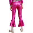 thumbnail image 2 of YiZYiF Kids Girls Shiny High Waist Flare Leggings Metallic Dance Pants Bell Bottoms Hot Pink 10, 2 of 7