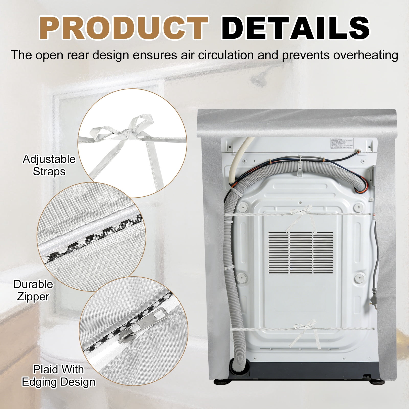 Uxcell Washer and Dryer Covers (28"Wx29"Dx43"H) - Waterproof, Dustproof, Washer Machine Cover with Zipper Laundry Cover for Top Load and Front Load Washing Machine, Silver