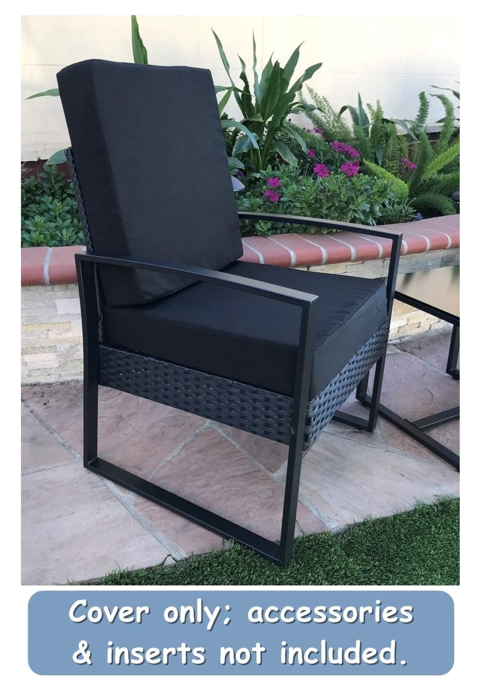 Indoor Outdoor Water High UV Resistant Patio Chair Cushion Cover (Just Black, 22"x20"x4" (1 Cover))