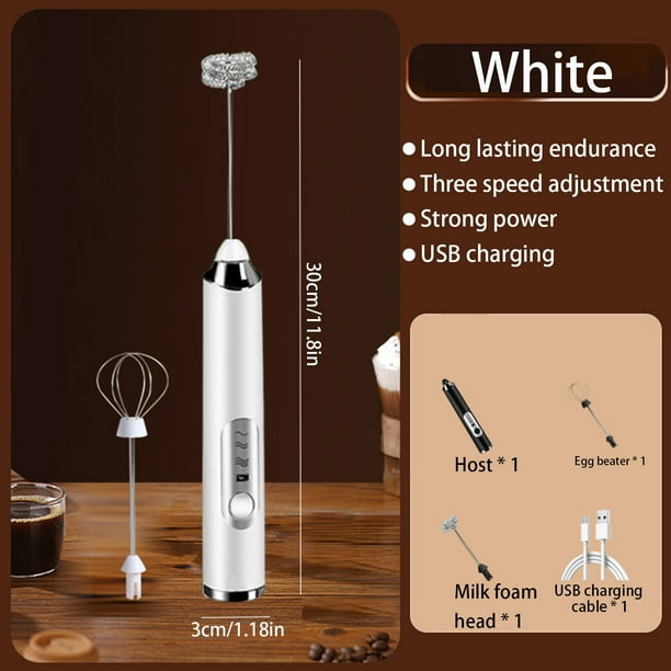 pstuiky Espumador de leche manual para café, batidor de 3 velocidades ajustables con 3 varillas de acero inoxidable, varilla espumadora de mano recargable