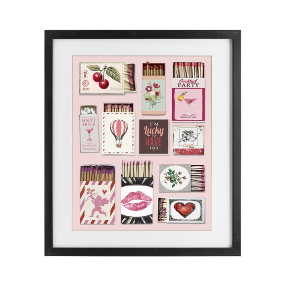 Stupell Industries Art Deco Vintage Romantic Matchbox Collection Black Framed Print Under Glass, 13 x 16, by CAD Designs