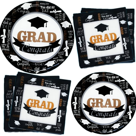 24 Guests Graduation Party Plates Napkins Supplies Set Congrats Grad Class of 2025 Disposable Dinnerware Tbeleware Grad Party Decoration Favors
