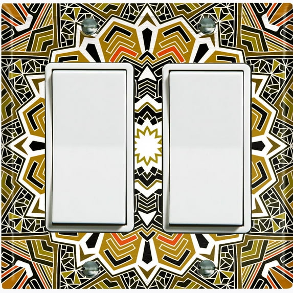 Metal Light Switch Plate Cover Mandala Orange Brown Flower Tile Pattern MDL058
