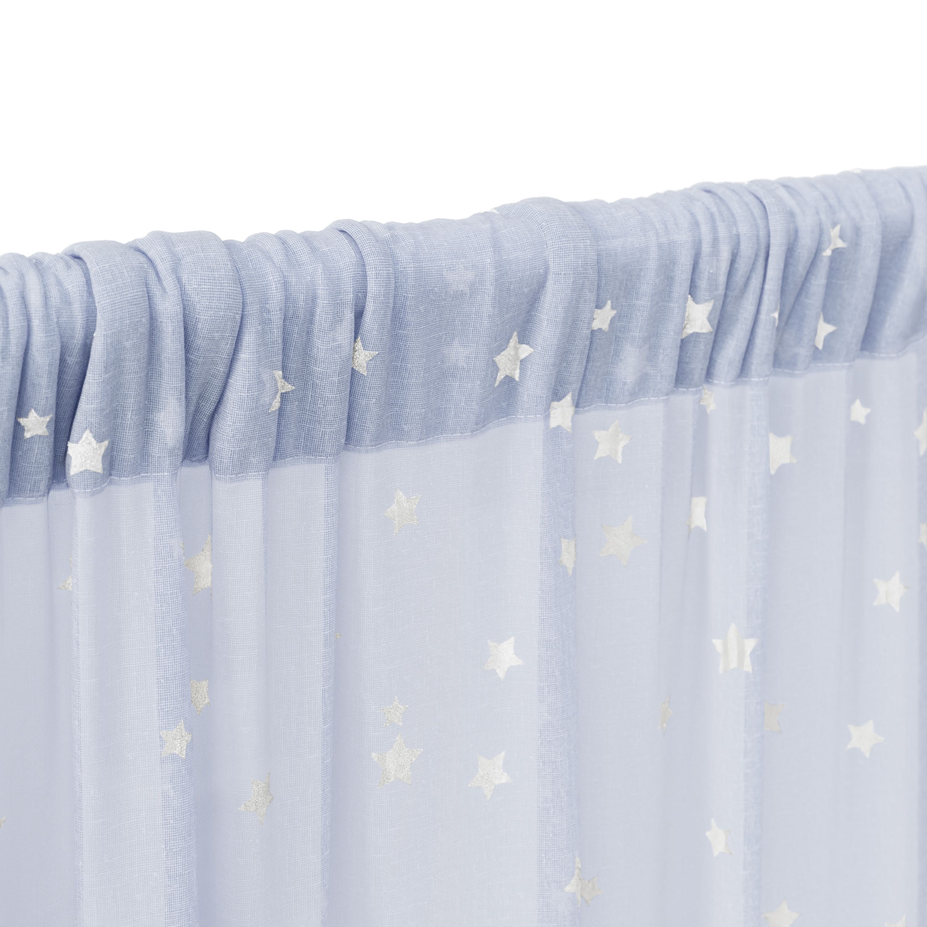 Mainstays Kids Metallic Star Printed Light Filtering Sheer Curtain Panel, Periwinkle, 38 x 95 in