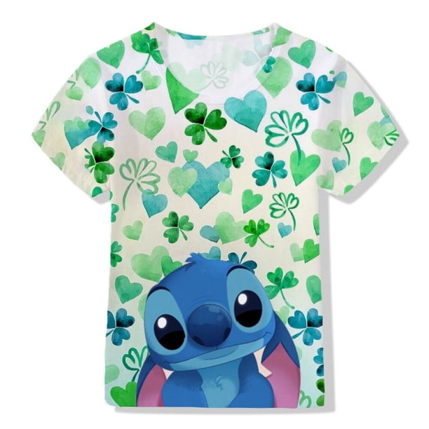 Ropa para niños de Stitch, camiseta de Disney, camiseta de dibujos animados para niños Kawai, animación de moda, nueva camiseta de manga corta para niños y niñas 150 Gao Jinjia LED