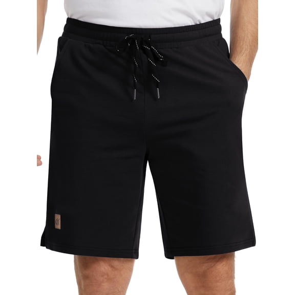 Men's Cotton Workout Shorts with Pockets,Casual Elastic Waist Drawstring Shorts 9" Inseam Black 34