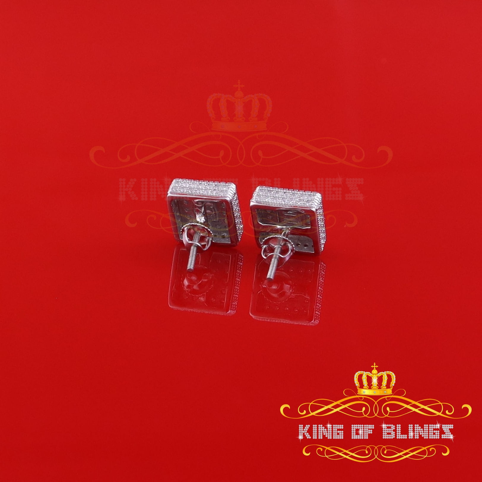 King of Bling's 1.00ct Cubic Zircon 925 Sterling White Silver Women's/Men's Square Stud Earrings