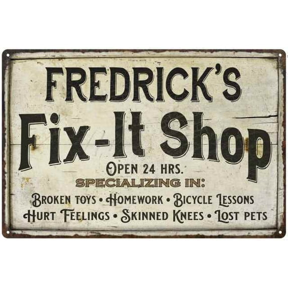 FREDRICK'S Fix-It Shop Sign Grandpa Dad Wall Decor 16 x 24 Matte Finish Metal 116240006306