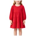 thumbnail image 3 of Splozh Little Girl Long Sleeve Fall Dress Girls Fashion Soft Warm Princess Party Photoshoot Dress Toddler Wedding Guest Dresses Smocked Toddler Dress Girls Fall Dresses,Red,1-2 Years, 3 of 9