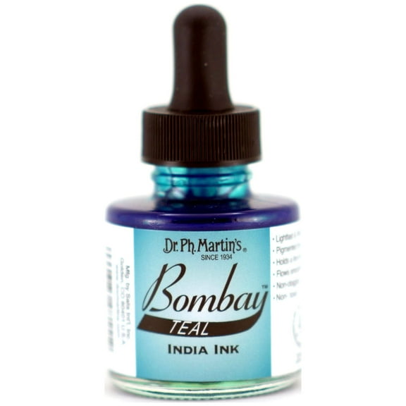 Dr. Ph. Martin's® Bombay India Ink (11BY) Ink Bottle, 1.0 US fl oz, Teal, 1 Bottle
