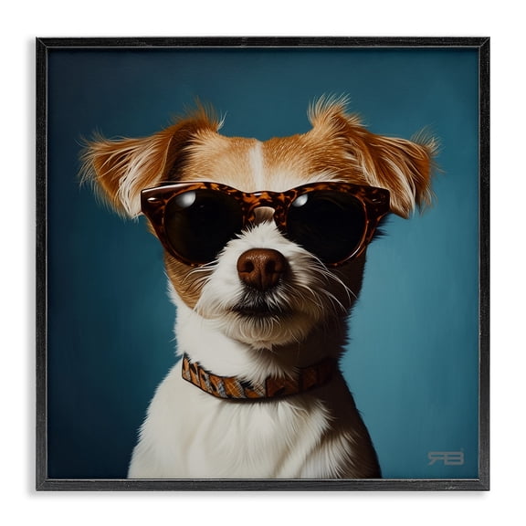 Stupell Industries Contemporary Cool Dog on Blue Black Framed Giclee Art, 12 x 12, by RB