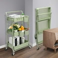 thumbnail image 6 of 3 Tier Rolling Cart, Metal Utility Cart, Folding Mobile Multi-Function Storage Trolley Organizer Cart for Home Library Office(Green), 6 of 18