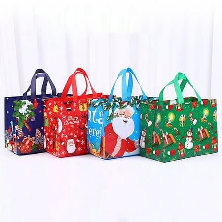 5Pcs Large Christmas Gift Bags with Handles, Reusable Christmas Grocery Tote Bags for Christmas Holiday Gift Groceries Shopping Xmas Party Supplies