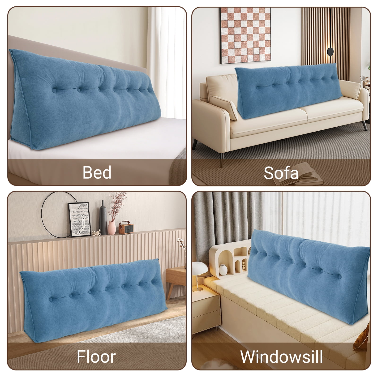 Triangular Wedge Pillow Queen, Removable Cover Headboard Pillow, Blue