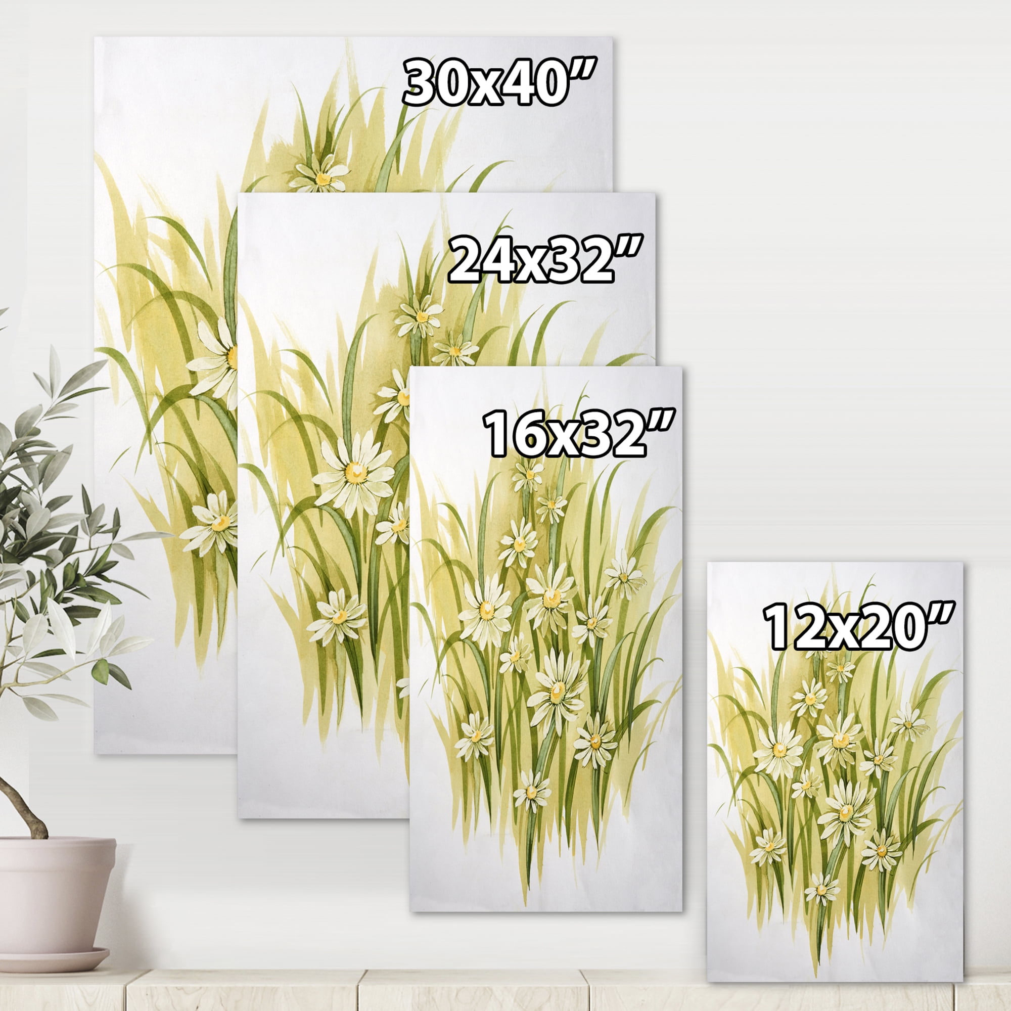 Designart ' Abstract White Meadow Flowers ' Traditional Canvas Wall Art Print