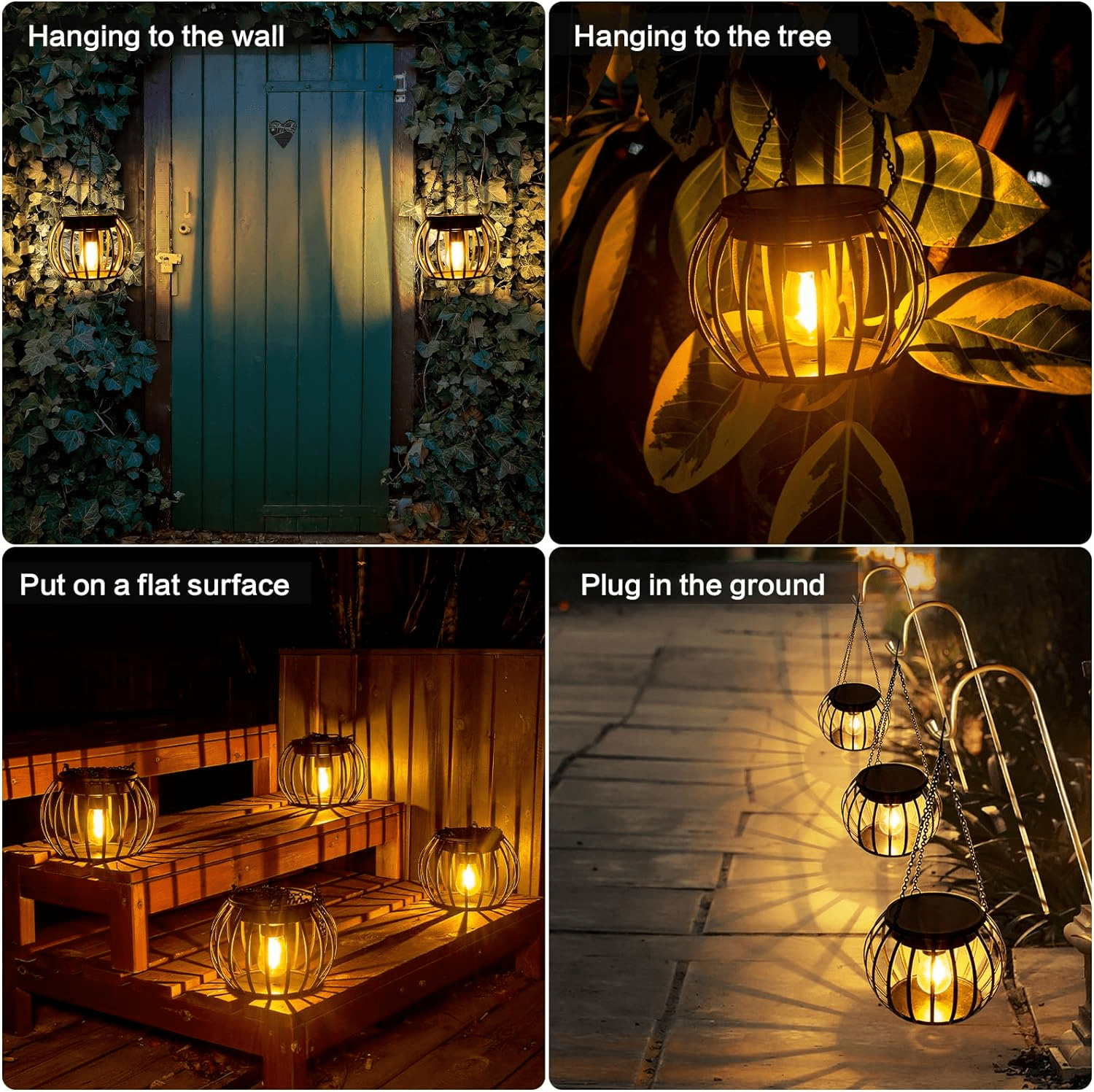 COCOBELA 2Pack Solar Outdoor Lights Upgraded Hanging Solar Lantern Metal Solar Lights Outdoor Waterproof Lanterns Decorative Outdoor Lights Solar Powered Tree Lantern for Garden Yard Patio Pathway