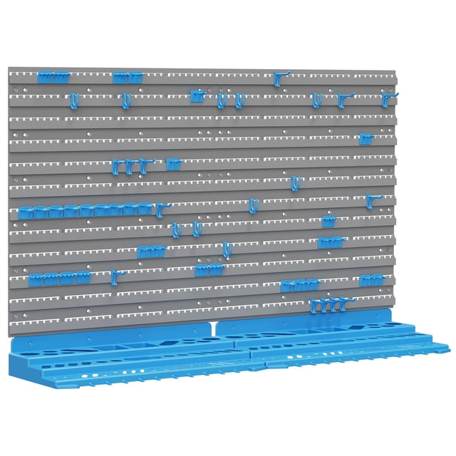 Pegboard Perfection : Solution de Rangement Murale 54 Pcs avec Crochets Bleus pour une Efficacité Organisée