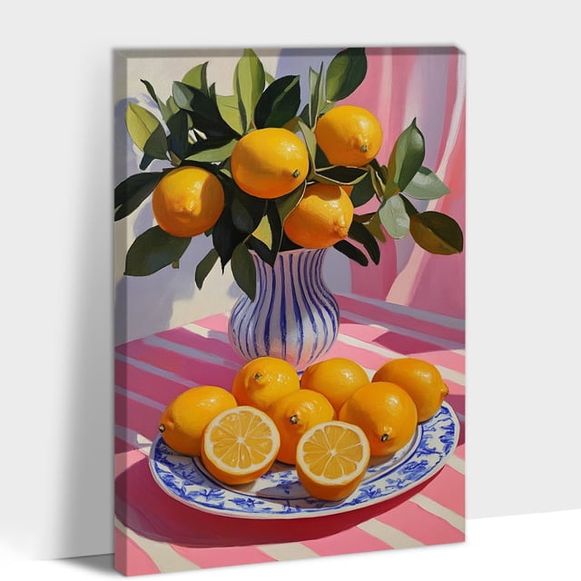 Jarrón de pared en lienzo UZMKM, naranja y limón, 80 x 120 cm