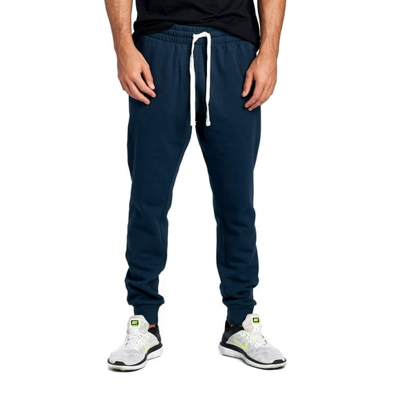 PROGO USA Men's Joggers Sweatpants Basic Fleece Marled Jogger Pant Elastic Waist (XX-Large, Navy (Slanted Pocket))