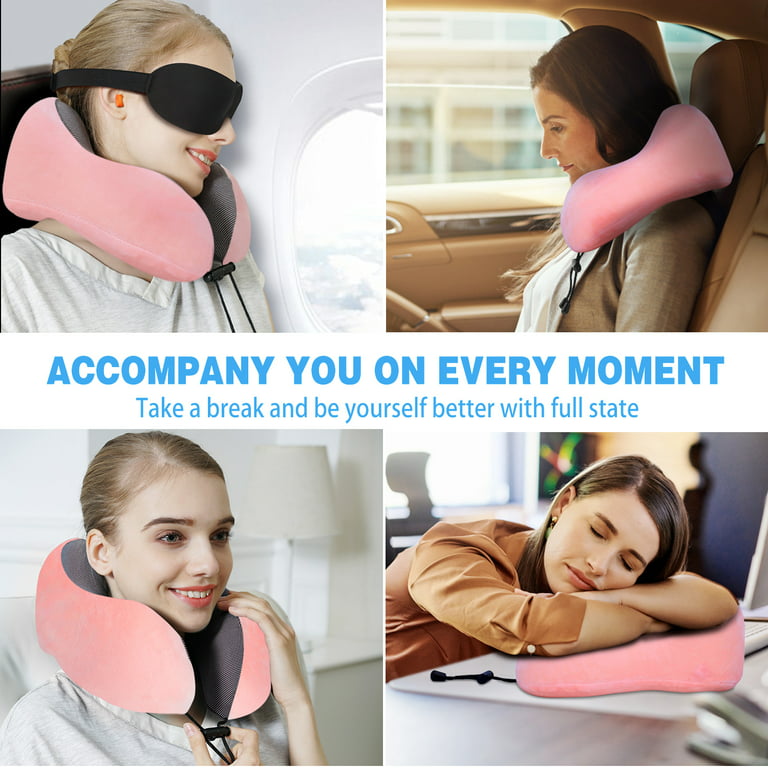 Power of Nature Travel Pillow Luxury Memory Foam Neck Head Support Pillow  Soft Sleeping Rest Cushion for Airplane Car & Home Best Gift Pink 