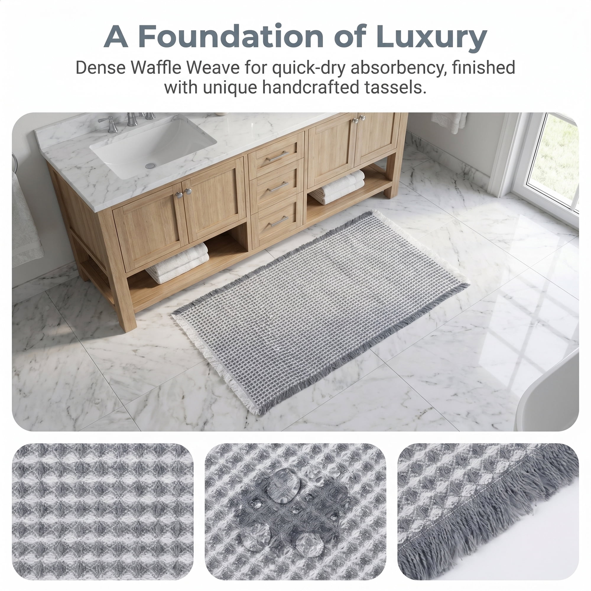 Unique Bargains Waffle Non Slip Quick Dry Machine Washable Bath Mat Grey 24" x 17"