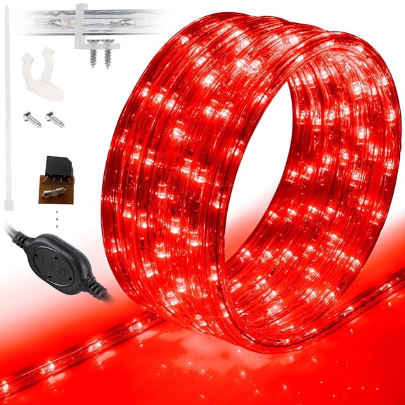 West Ivory 576LEDs, 50ft LED Red Rope Light, Connectable Waterproof Permanent Outdoor Clear PVC Tube, ETL Certified, Christmas Trees Holiday Decorative Landscape Backyard Patio Accent Lighting
