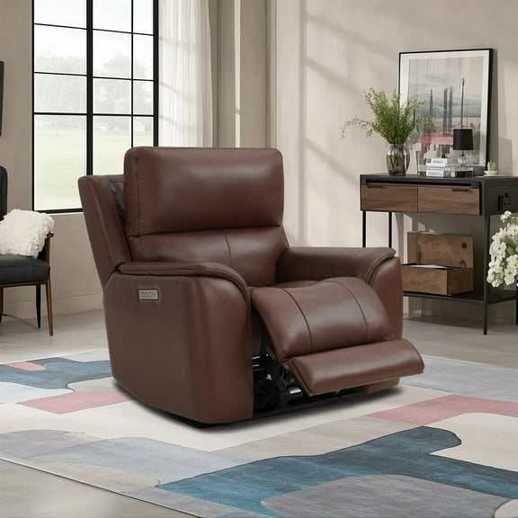 41.5" W Genuine Leather Triple-Power System Recliner with  Adjustable headrest and USB & Type-C Charging