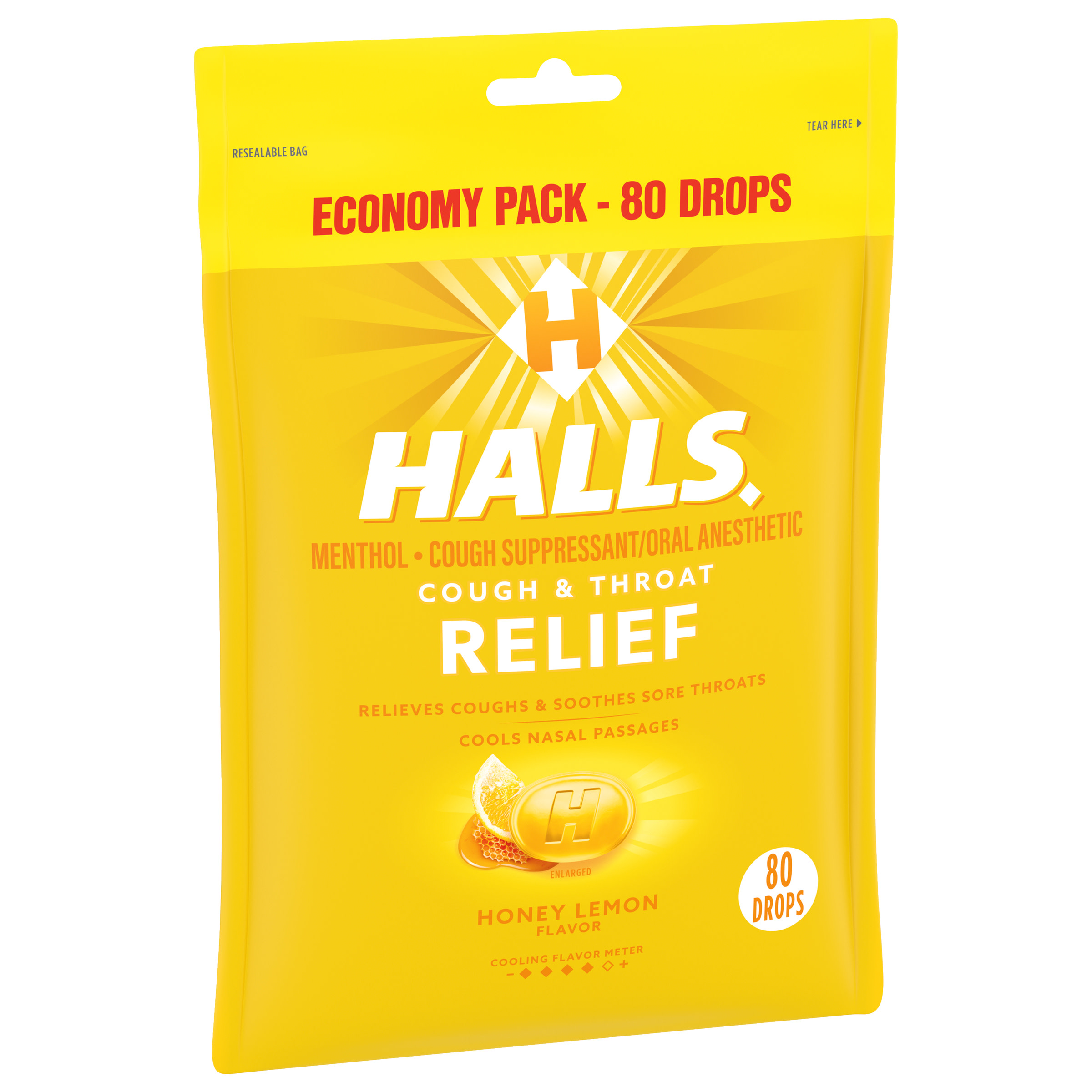 HALLS Relief Honey Lemon Cough Drops, Economy Pack, 80 Drops - image 2 of 12