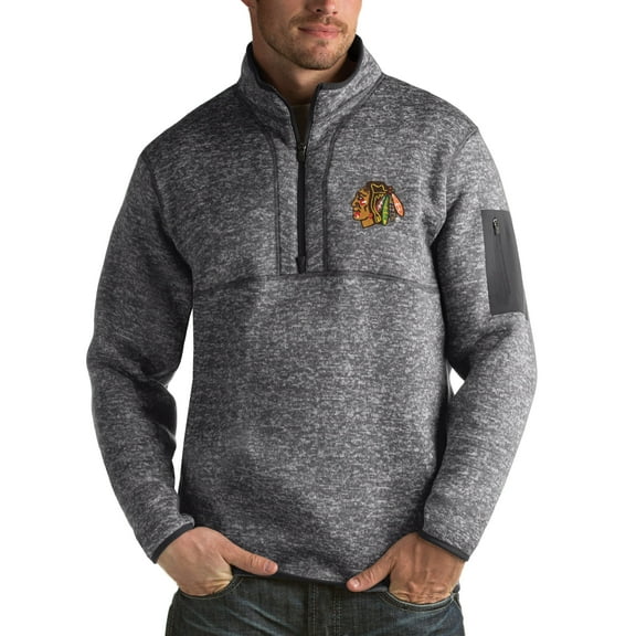 Men's Antigua Charcoal Chicago Blackhawks Fortune 1/2-Zip Pullover Jacket