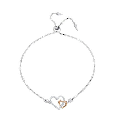 - Believe by Brilliance Sterling Silver Cubic Zirconia Double Heart Lariat Bracelet
