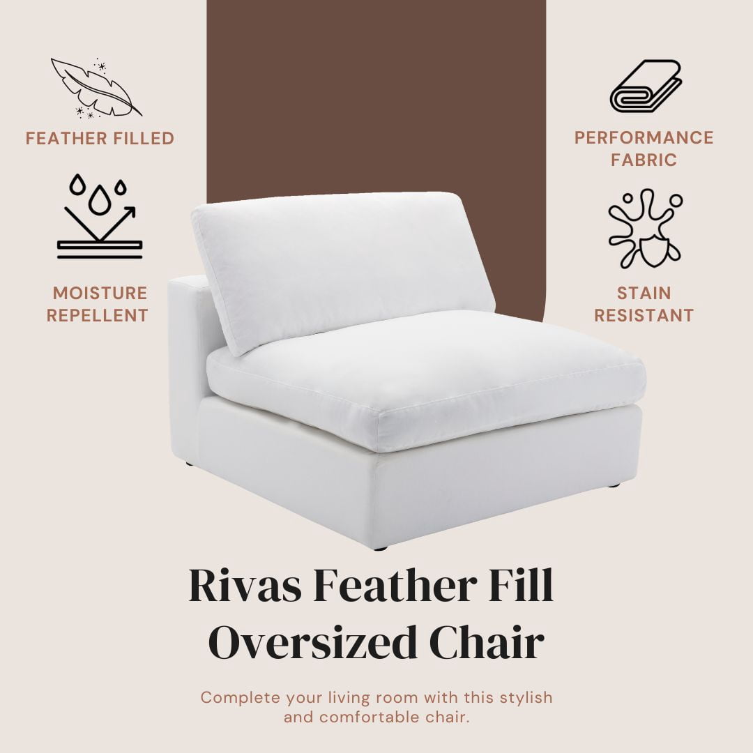 Roundhill Furniture Rivas Contemporary Feather Fill Oversized Armless Chair, White