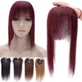 thumbnail image 4 of Benehair 100% Remy Human Hair Extensions Clip In Hairpiece Toupee Topper With Bang Mono Base for Women Density 150% Wine Red 99J#, 4 of 13