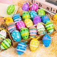 thumbnail image 2 of HeaCare 96Pcs Easter Hanging Eggs, Multicolored Plastic Easter Egg Hanging Tree Ornament, Easter Decorative Hand Painted Eggs DIY Crafts with Various Style Stripes Dots Flowers, 2 of 7