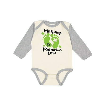 

Inktastic My 1st St. Patrick s Day with Green Baby Footprints Gift Baby Boy or Baby Girl Long Sleeve Bodysuit