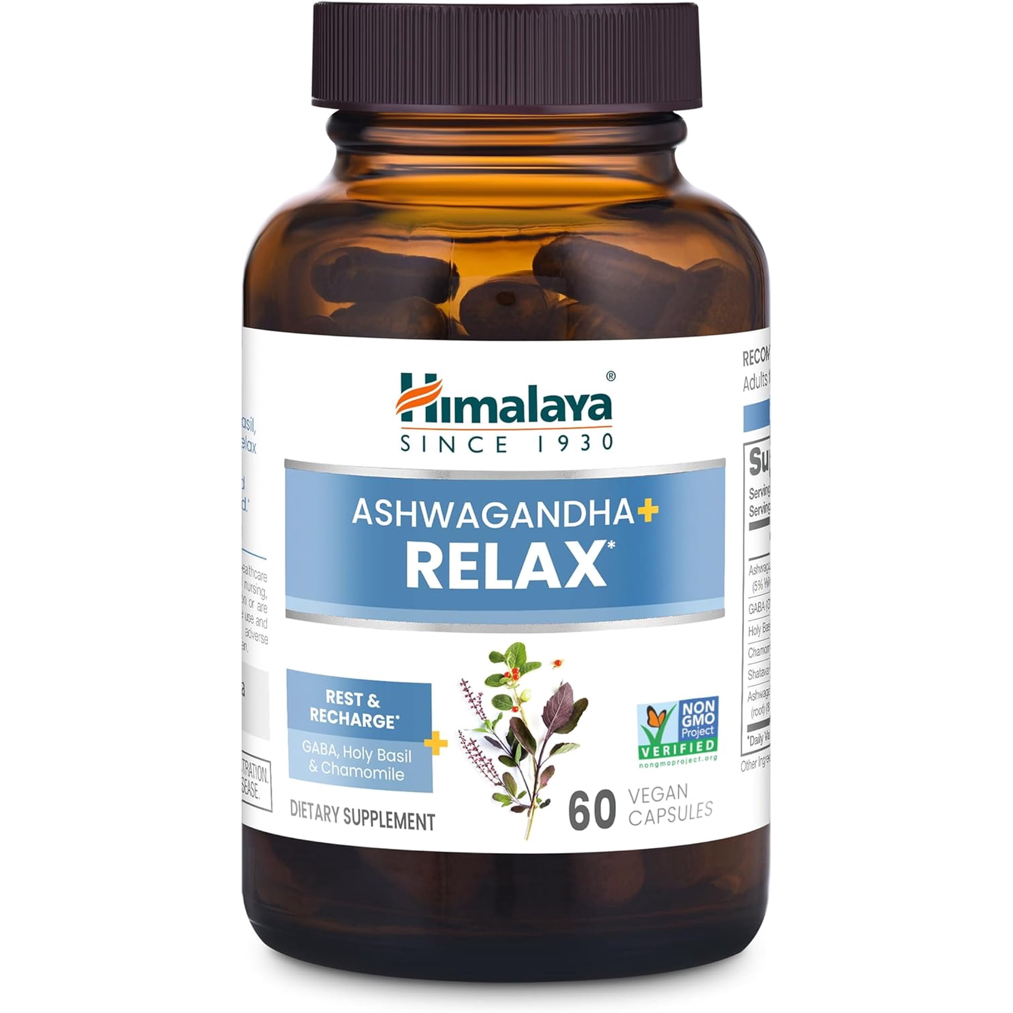 Himalaya Ashwagandha+ Relax for Stress Support and Energy with GABA & Holy Basil, 540 mg, 60 Capsules