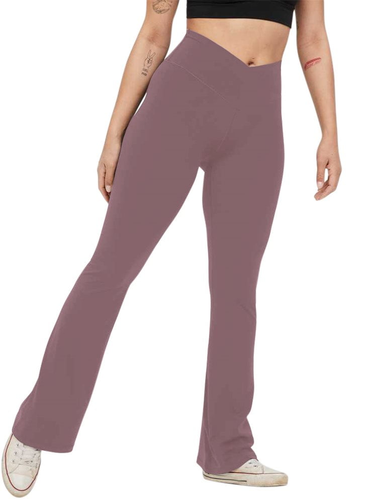 Langwyqu Women Slim Cross Waist Yoga Pants Wide Leg Workout Flare Pants