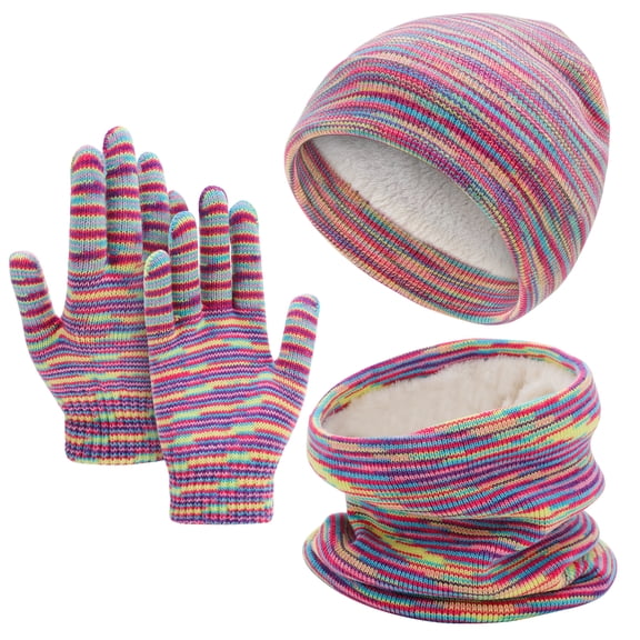 Bocaoying Kids Winter Hat Scarf Gloves Set - Jacquard Pattern Fleece Lined Beanie Neck Gaiter & Mittens for Boys Girls Ages 6-12 Cold Weather Gear Gift Set