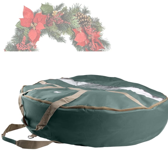 Elf Stor 48" Wreath Storage Container with Interior Compartment, Heavy-Duty Canvas Holder, Green