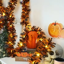 Boovnll 6.6Ft Halloween Tinsel Garland, Artificial Shiny Black Garland with Light Halloween Garland for Mantle Indoor Outdoor Fireplace Party Decor, Halloween Decorations