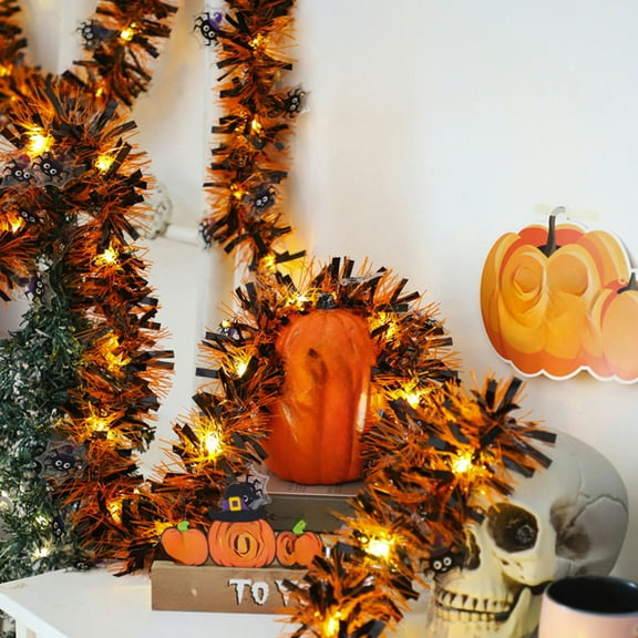 Halloween Garland Lights 6-10 Feet Battery Operated Metallic Tinsel Decor for Party Wall Ceiling Window Outdoor Indoor Holiday Decorations