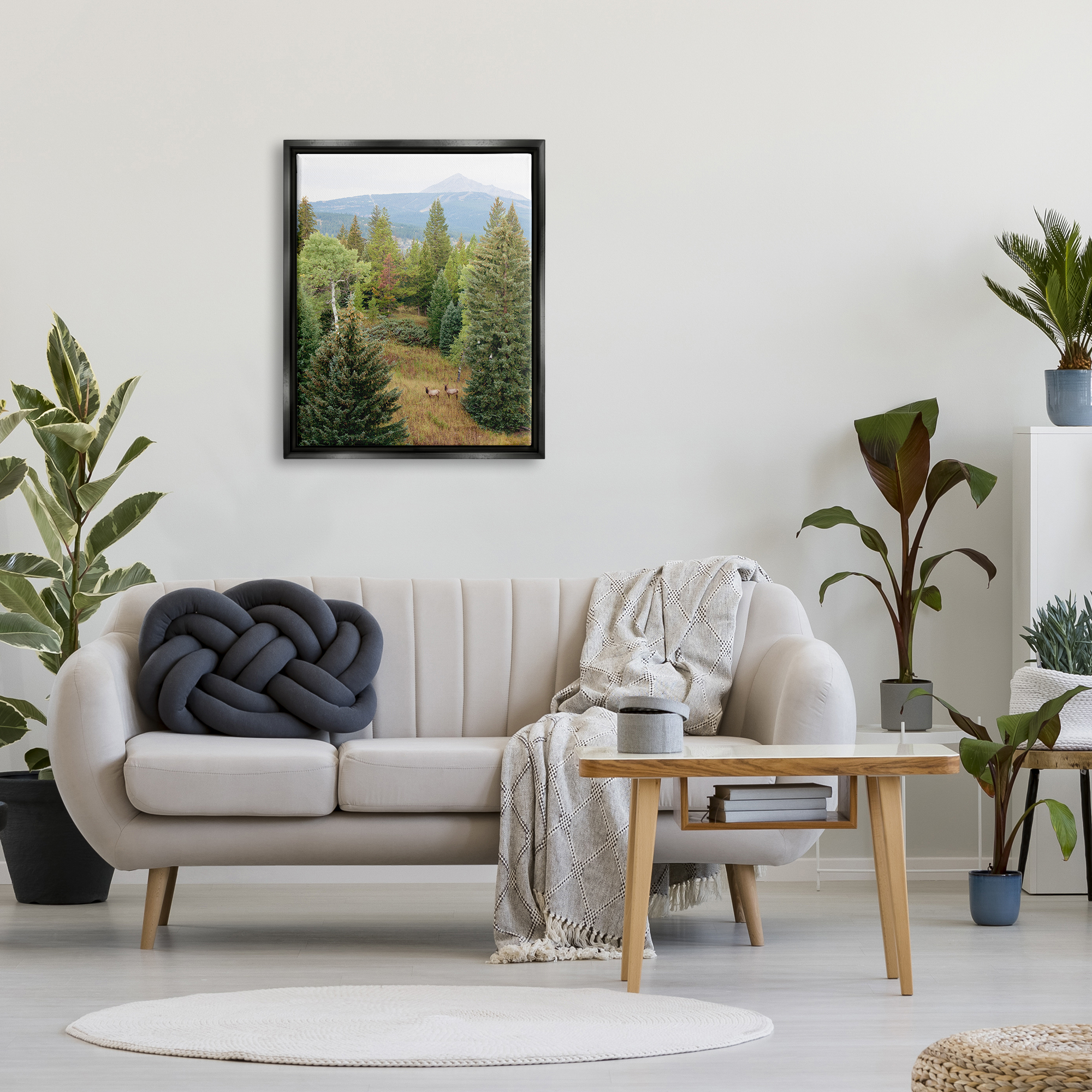 Stupell Lone Peak Mountain Deer Wildlife Landscape Photography Black Floater Framed Art Print Wall Art