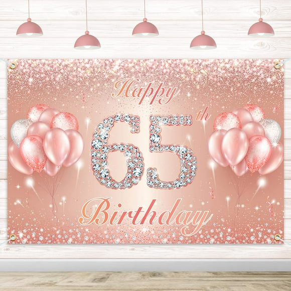 Fondo De Cartel De Feliz Cumpleaños Número 65 - 65 Suministros De Decoración Para Fiesta De Cumpleaños Para Mujeres O Hombres - Oro Rosa 4 X 6 Pies