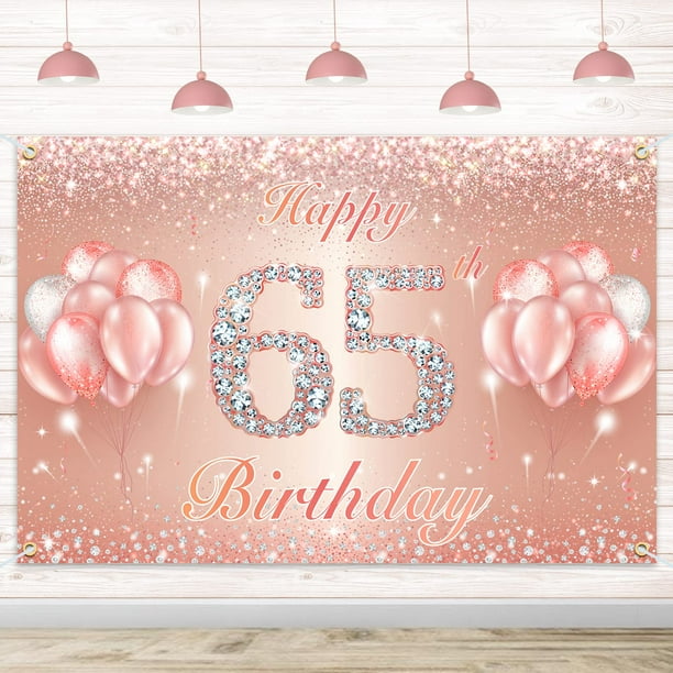 Fondo De Cartel De Feliz Cumpleaños Número 65 - 65 Suministros De Decoración Para Fiesta De Cumpleaños Para Mujeres O Hombres - Oro Rosa 4 X 6 Pies