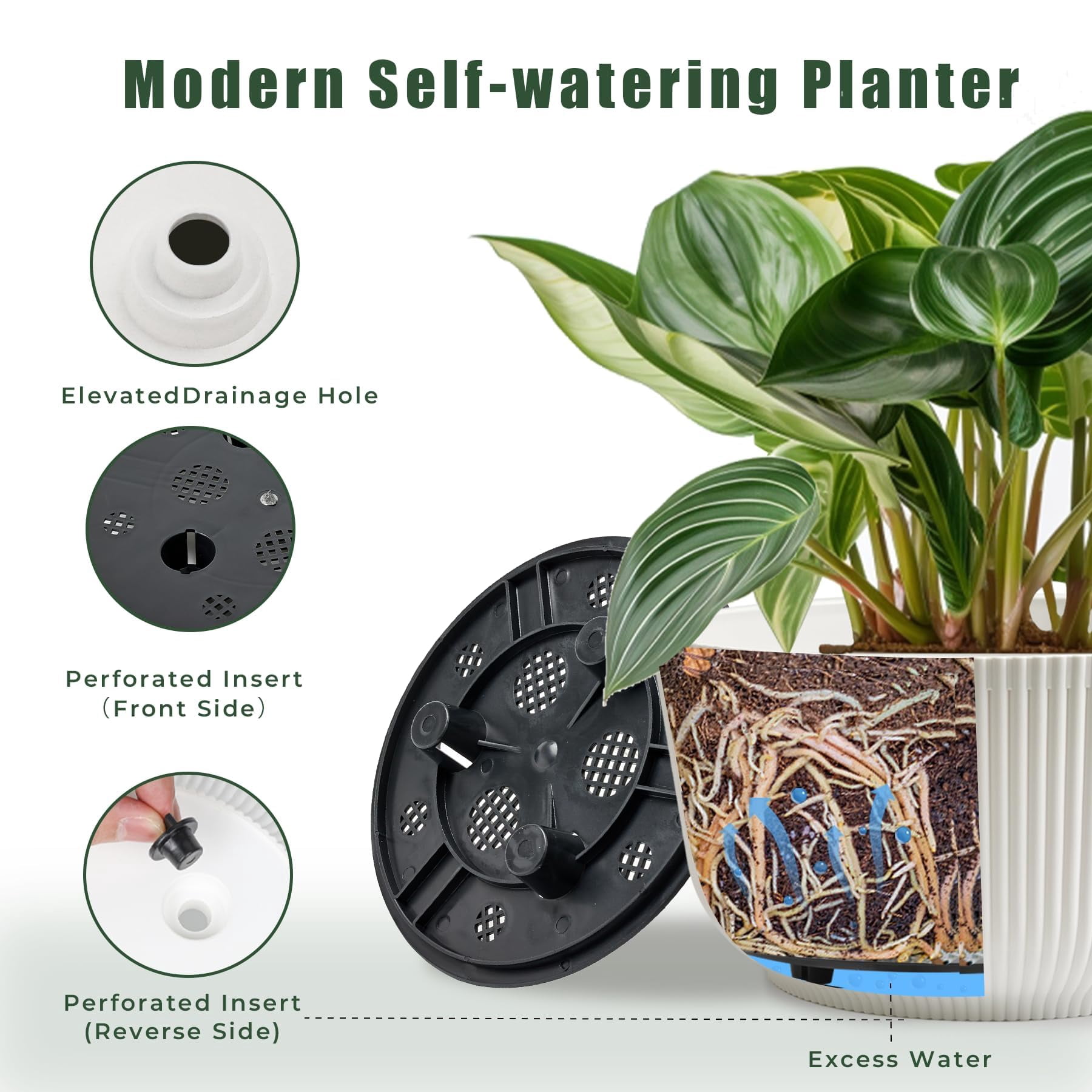 4 Inch Self Watering Plant Pots 6 Pack Small Indoor Planters for African Violets Succulents Durable White Plastic Gardening Containers