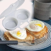 Microwave Egg Poacher, 13 x 5 cm, 2-Cavity Non-stick Cooker with Lid, Double Drain Poached Cups Cookware, White