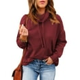 thumbnail image 2 of Women Cowl Neck Casual Tunic Sweatshirts Drawstring Long Sleeve Solid Color Comfy Lightweight Pullover Jumper Tops, 2 of 7